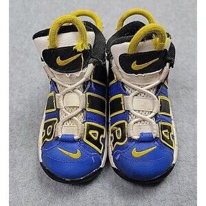 Nike Air Shoes 7C DC7302-400 Toddler Baby Blue Yellow Uptempo Peace Love READ